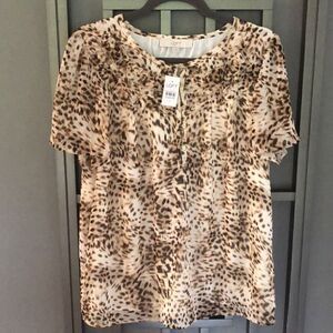 NWT LOFT leopard short sleeve chiffon blouse size M